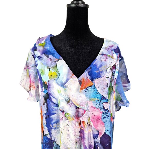 Kate & Mallory Womens Floral Midi Dress Ruffle Accent & Flutter Sleeves Size 2X - Picture 5 of 12